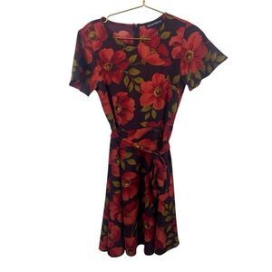 Princess Highway Size 8 Red Floral Short Sleeve Dress‎  PGFK328 Satin